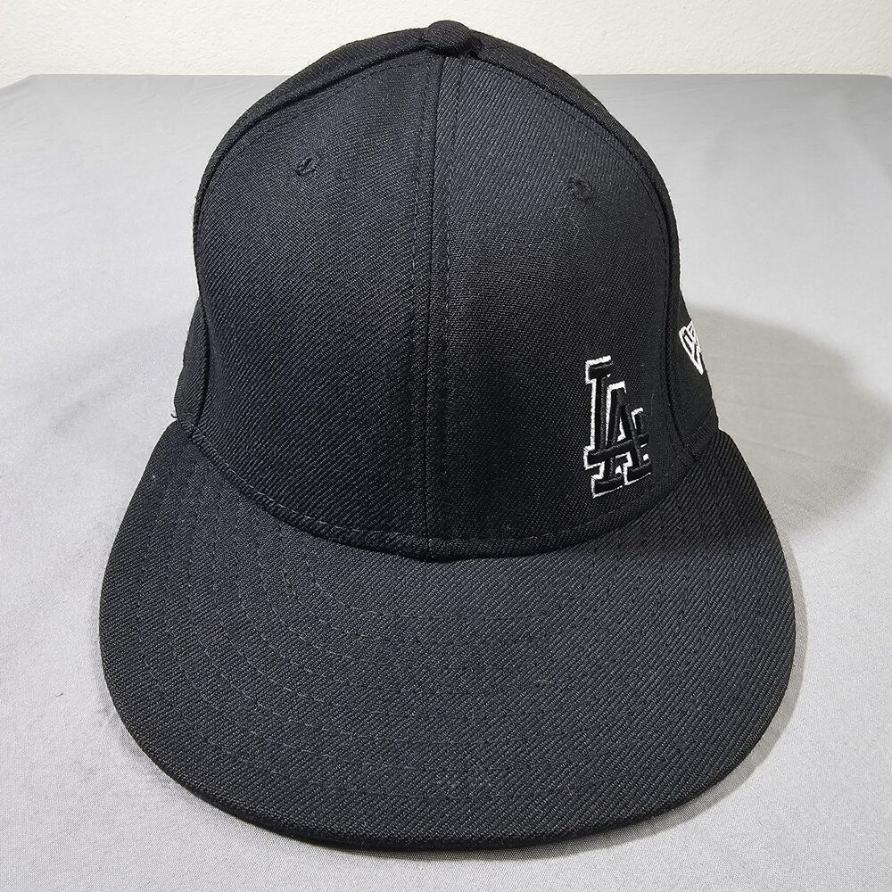 VINTAGE Made in USA New Era 59FIFTY LA Dodgers Hat 7 3/8 Black White Wool MLB
